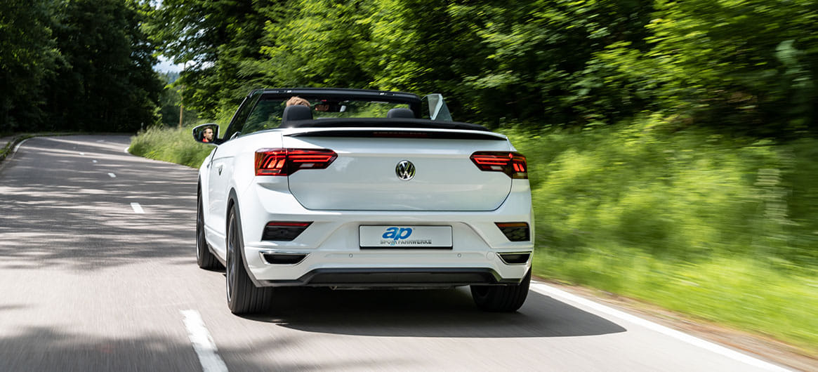 The ap coilover kit enables stepless lowering from 15 to 35 mm and on the rear axle from 20 to 45 mm for the VW T-Roc R, which is equipped with 300 hp.